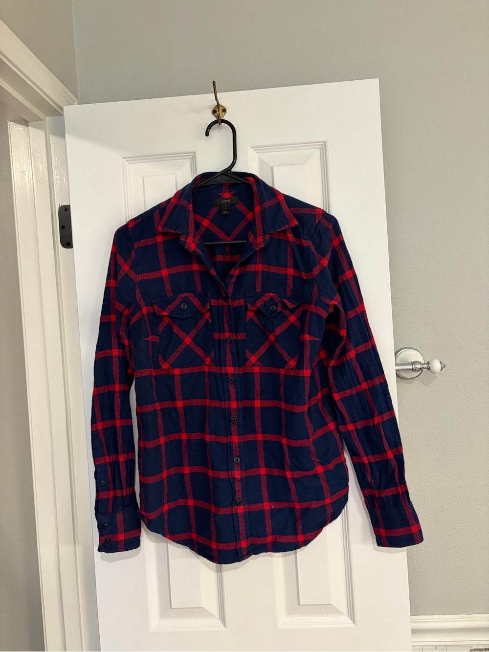 J.Crew Red Navy Plaid Flannel Shirt Size 2